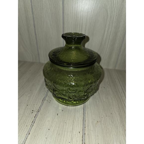 VTG Crinkle Glass Avacado Green Lidded Canister Apothecary Potion Jar Candy Dish - Picture 6 of 7